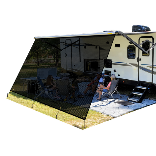 RV Awning Front Shade Screen 8' x 15' 3" Mesh - Complete Kit for Improved Shading and Privacy